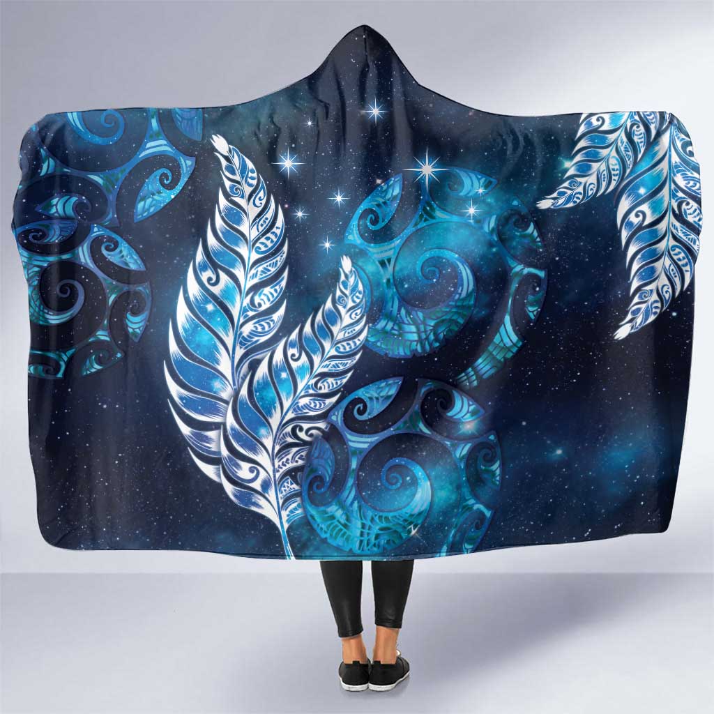 New Zealand Matariki Hooded Blanket Maori Koru Mix Silver Fern