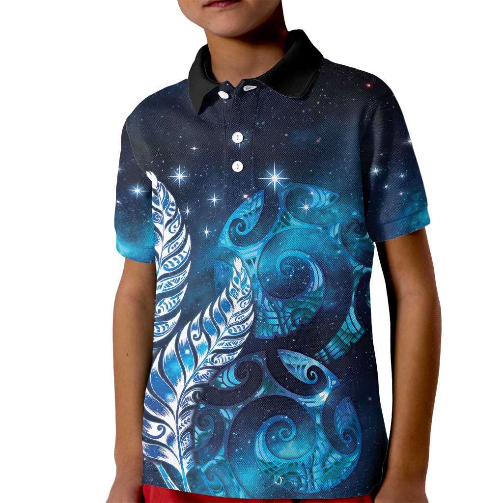 New Zealand Matariki Kid Polo Shirt Maori Koru Mix Silver Fern