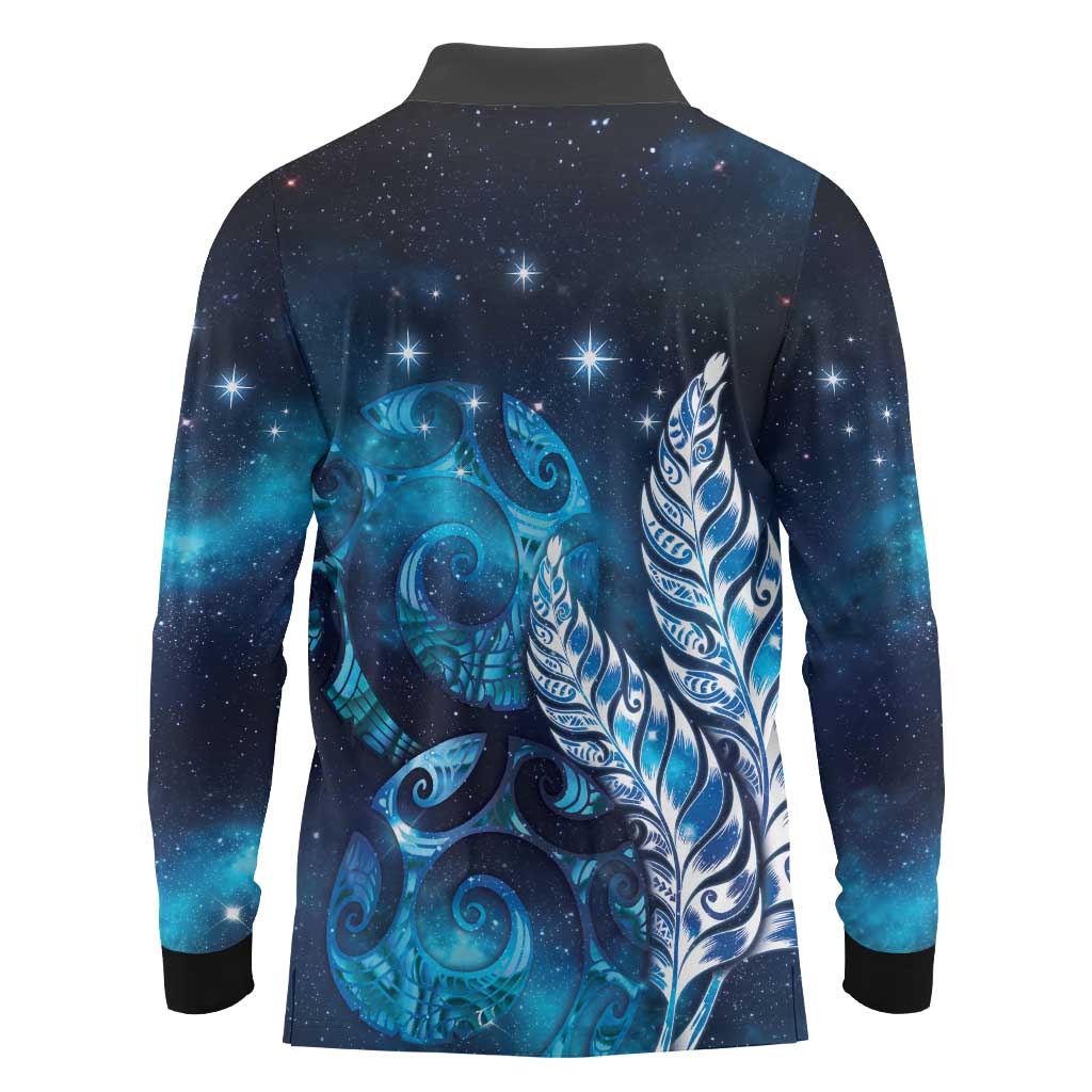 New Zealand Matariki Long Sleeve Polo Shirt Maori Koru Mix Silver Fern