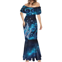 New Zealand Matariki Mermaid Dress Maori Koru Mix Silver Fern