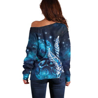 New Zealand Matariki Off Shoulder Sweater Maori Koru Mix Silver Fern
