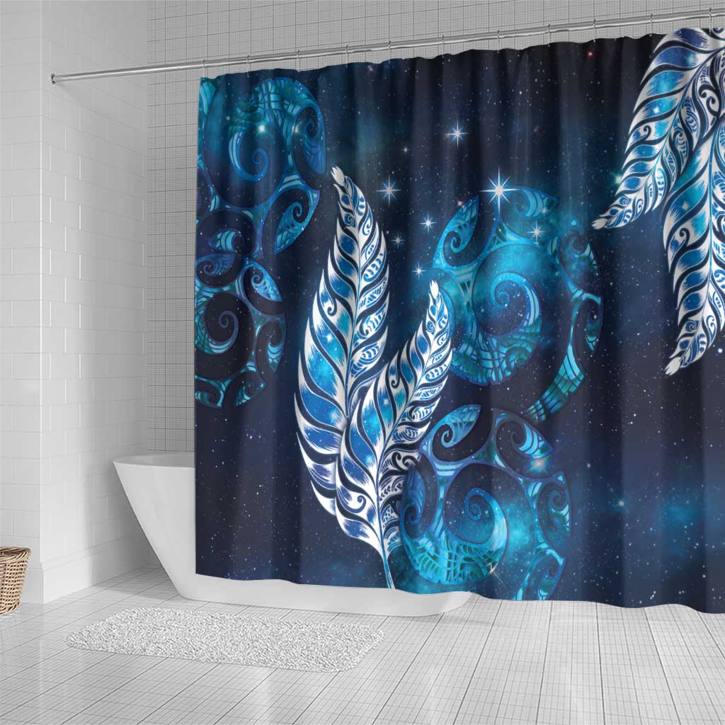 New Zealand Matariki Shower Curtain Maori Koru Mix Silver Fern