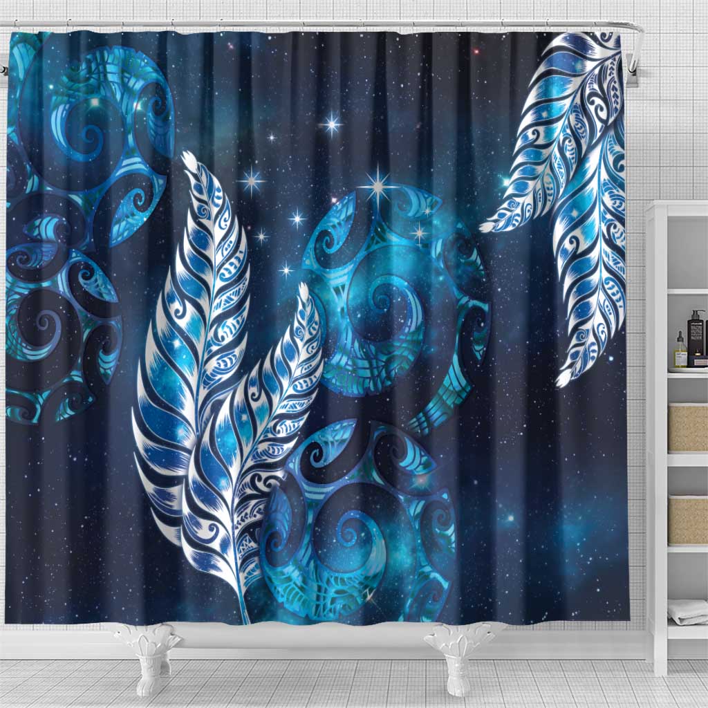New Zealand Matariki Shower Curtain Maori Koru Mix Silver Fern