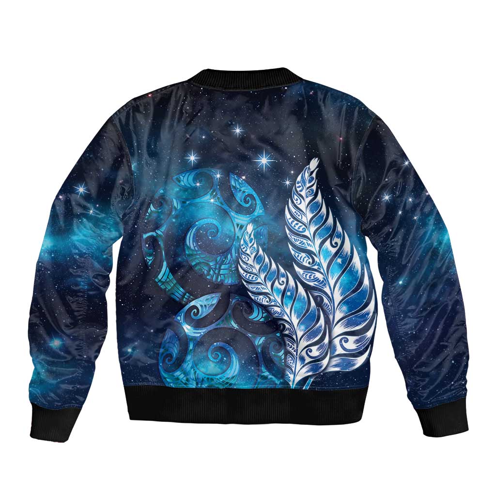 New Zealand Matariki Sleeve Zip Bomber Jacket Maori Koru Mix Silver Fern