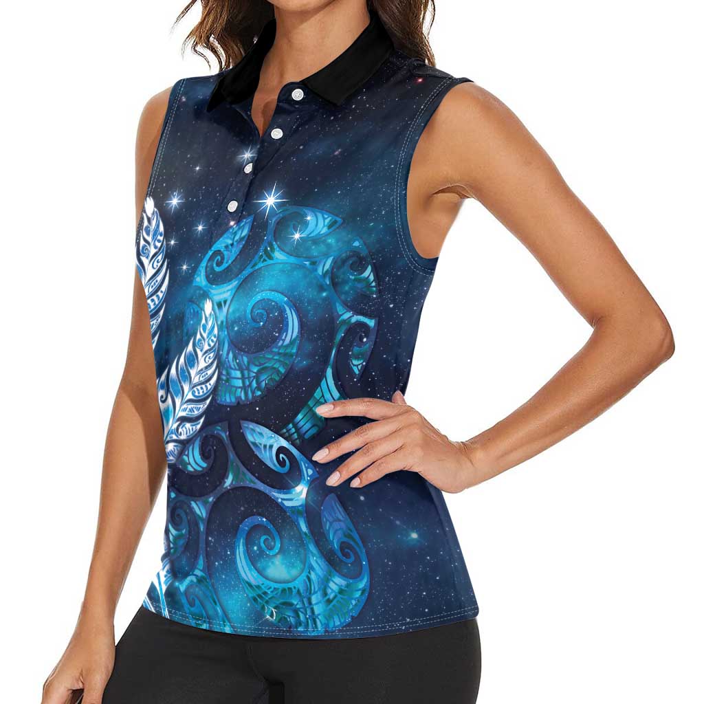 New Zealand Matariki Women Sleeveless Polo Shirt Maori Koru Mix Silver Fern