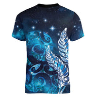 New Zealand Matariki Women V-Neck T-Shirt Maori Koru Mix Silver Fern