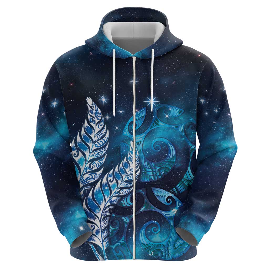 New Zealand Matariki Zip Hoodie Maori Koru Mix Silver Fern