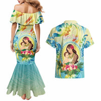 Personalised Hawaii Mother's Day Couples Matching Mermaid Dress and Hawaiian Shirt I Love You Mom DT04 - Polynesian Pride