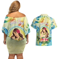Personalised Hawaii Mother's Day Couples Matching Off Shoulder Short Dress and Hawaiian Shirt I Love You Mom DT04 - Polynesian Pride