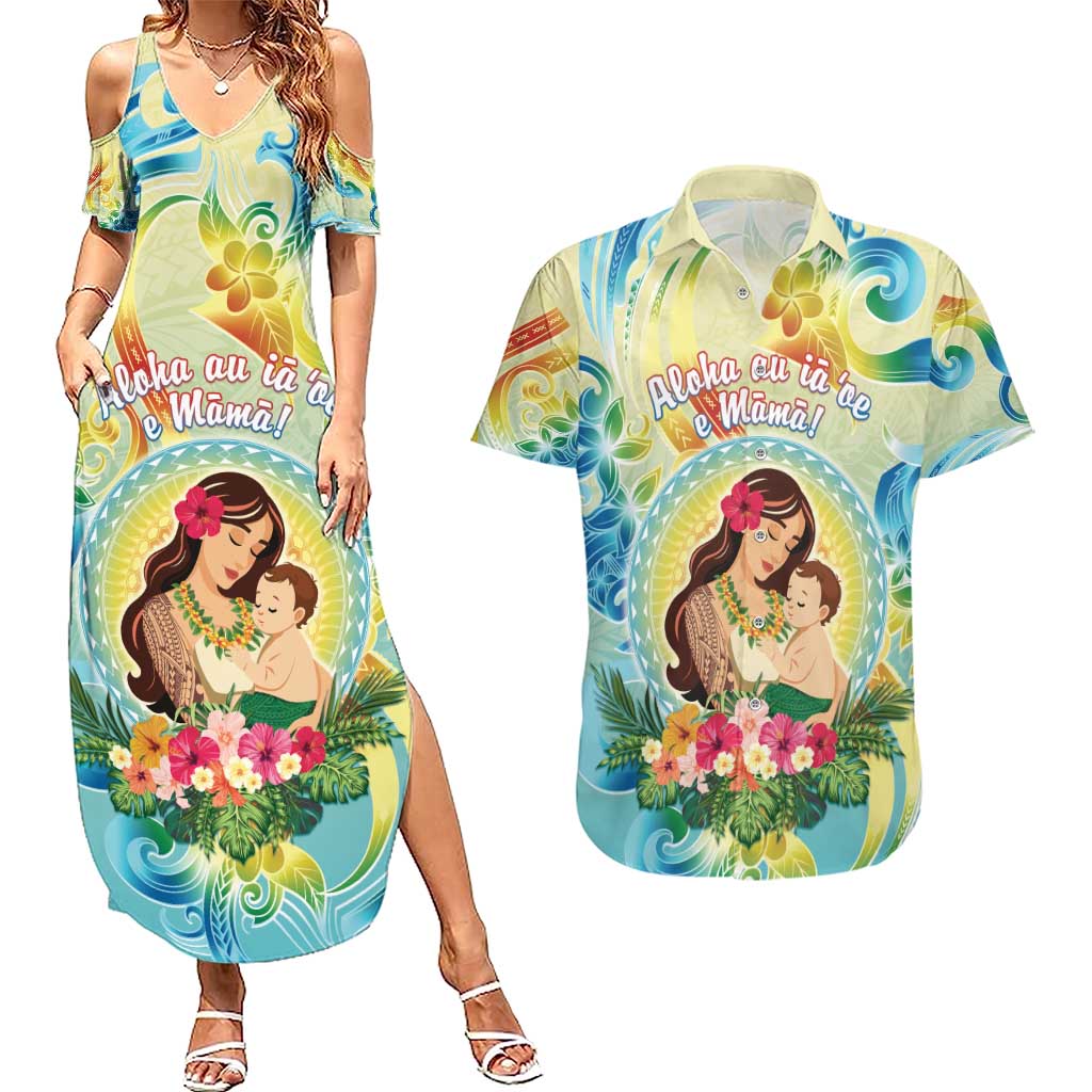 Personalised Hawaii Mother's Day Couples Matching Summer Maxi Dress and Hawaiian Shirt I Love You Mom DT04 Yellow - Polynesian Pride