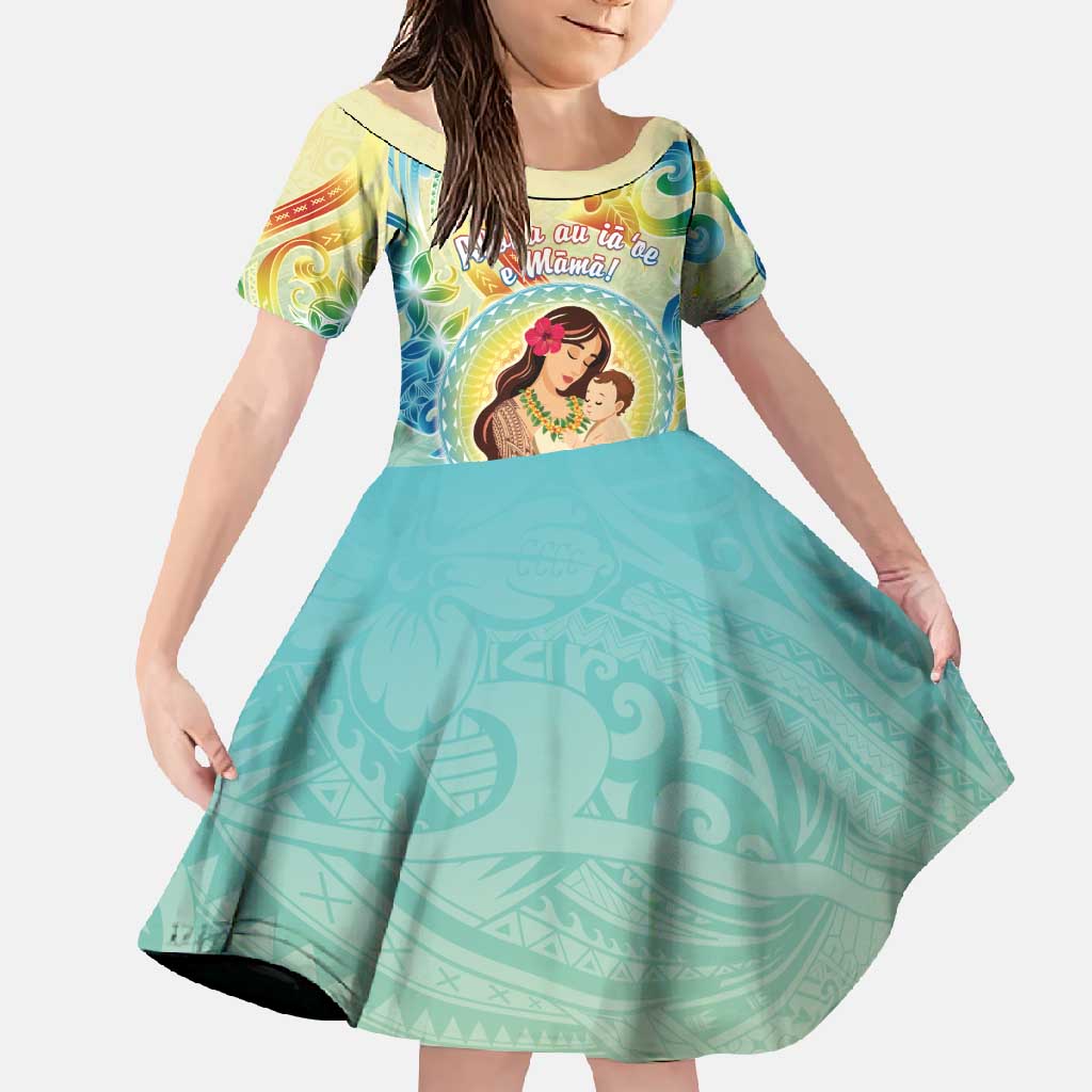 Personalised Hawaii Mother's Day Family Matching Long Sleeve Bodycon Dress and Hawaiian Shirt I Love You Mom DT04 Daughter's Dress Yellow - Polynesian Pride