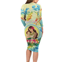 Personalised Hawaii Mother's Day Family Matching Long Sleeve Bodycon Dress and Hawaiian Shirt I Love You Mom DT04 - Polynesian Pride