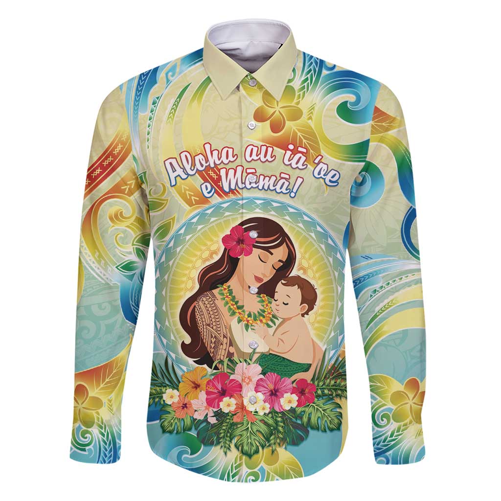 Personalised Hawaii Mother's Day Family Matching Mermaid Dress and Hawaiian Shirt I Love You Mom DT04 Dad's Shirt - Long Sleeve Yellow - Polynesian Pride