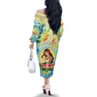 Personalised Hawaii Mother's Day Family Matching Off The Shoulder Long Sleeve Dress and Hawaiian Shirt I Love You Mom DT04 - Polynesian Pride