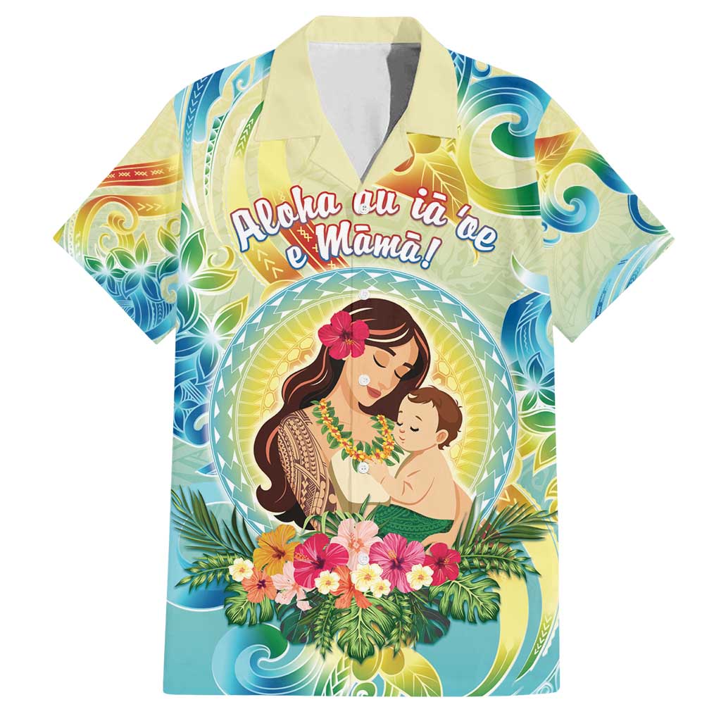 Personalised Hawaii Mother's Day Family Matching Puletasi and Hawaiian Shirt I Love You Mom DT04 Dad's Shirt - Short Sleeve Yellow - Polynesian Pride
