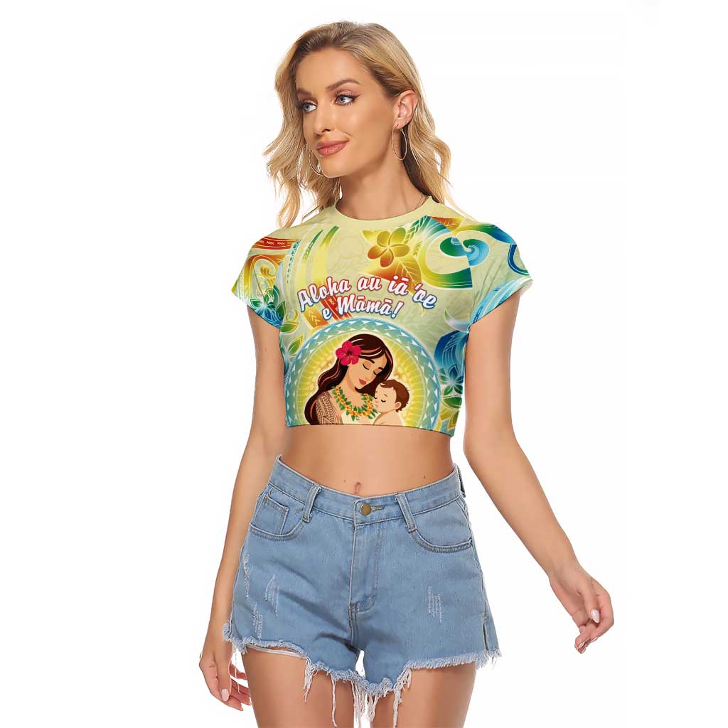 Personalised Hawaii Mother's Day Raglan Cropped T Shirt I Love You Mom
