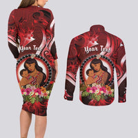 Personalised New Zealand Mother's Day Couples Matching Long Sleeve Bodycon Dress and Long Sleeve Button Shirt I Love You Mom DT04 - Polynesian Pride
