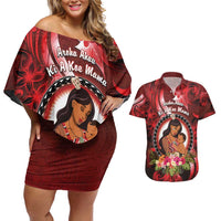 Personalised New Zealand Mother's Day Couples Matching Off Shoulder Short Dress and Hawaiian Shirt I Love You Mom
