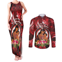 Personalised New Zealand Mother's Day Couples Matching Tank Maxi Dress and Long Sleeve Button Shirt I Love You Mom DT04 Red - Polynesian Pride
