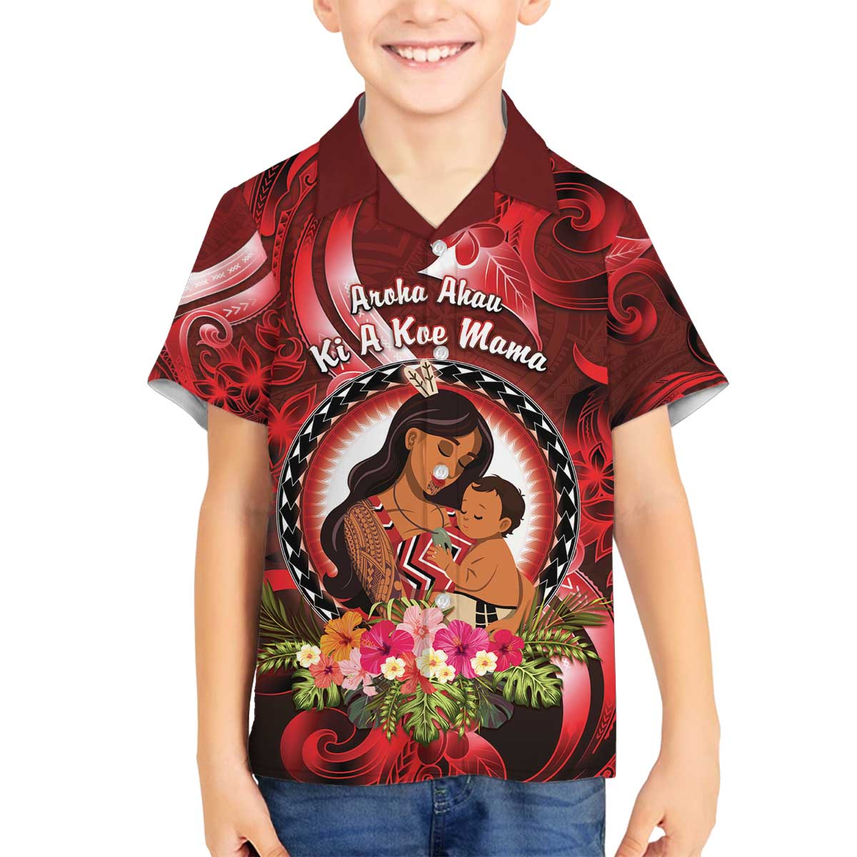 Personalised New Zealand Mother's Day Family Matching Off The Shoulder Long Sleeve Dress and Hawaiian Shirt I Love You Mom