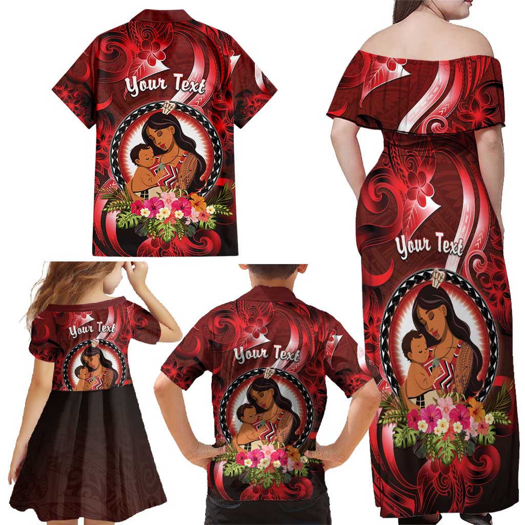 Personalised New Zealand Mother's Day Family Matching Off Shoulder Maxi Dress and Hawaiian Shirt I Love You Mom