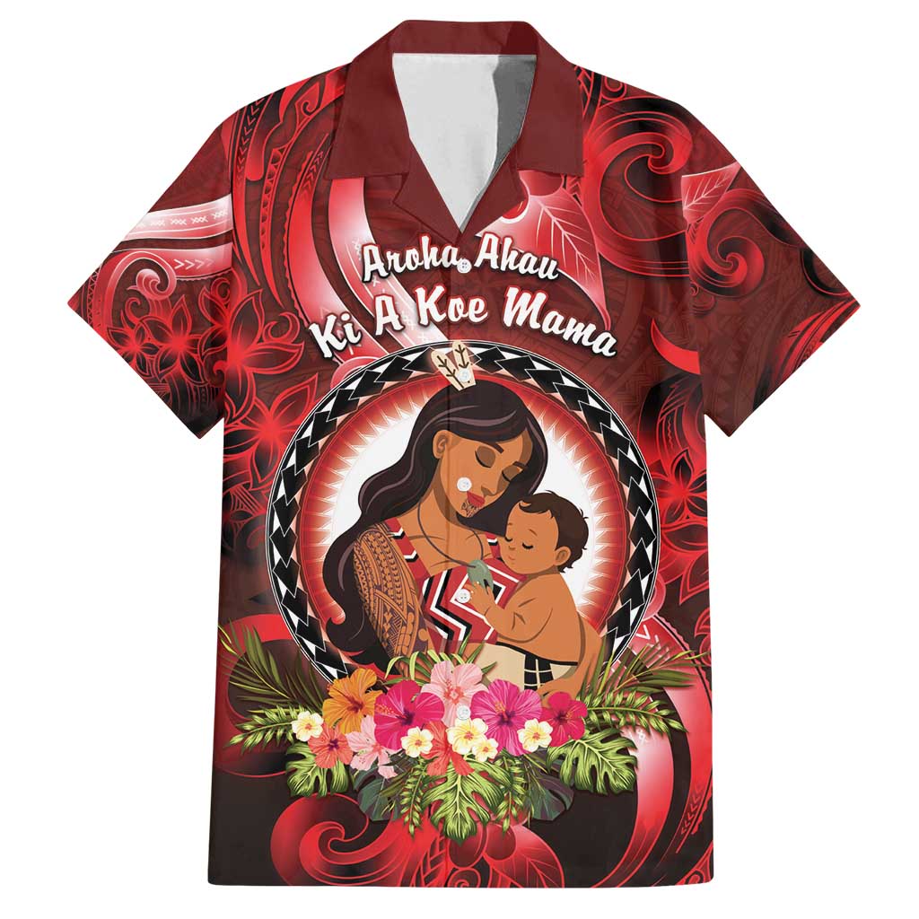 Personalised New Zealand Mother's Day Family Matching Puletasi and Hawaiian Shirt I Love You Mom DT04 Dad's Shirt - Short Sleeve Red - Polynesian Pride