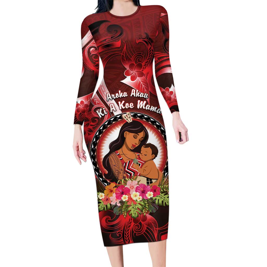 Personalised New Zealand Mother's Day Long Sleeve Bodycon Dress I Love You Mom