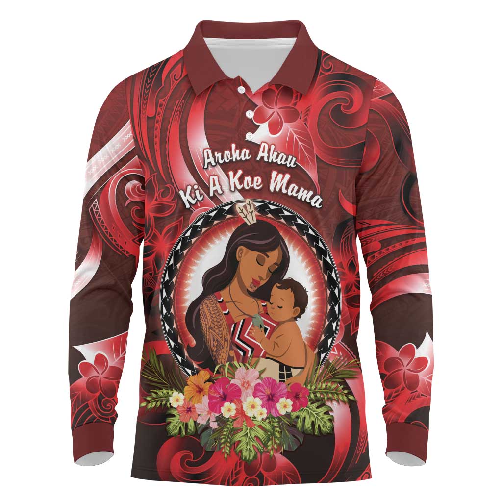 Personalised New Zealand Mother's Day Long Sleeve Polo Shirt I Love You Mom DT04 Red - Polynesian Pride