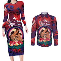 Personalised Samoa Mother's Day Couples Matching Long Sleeve Bodycon Dress and Long Sleeve Button Shirt I Love You Mom