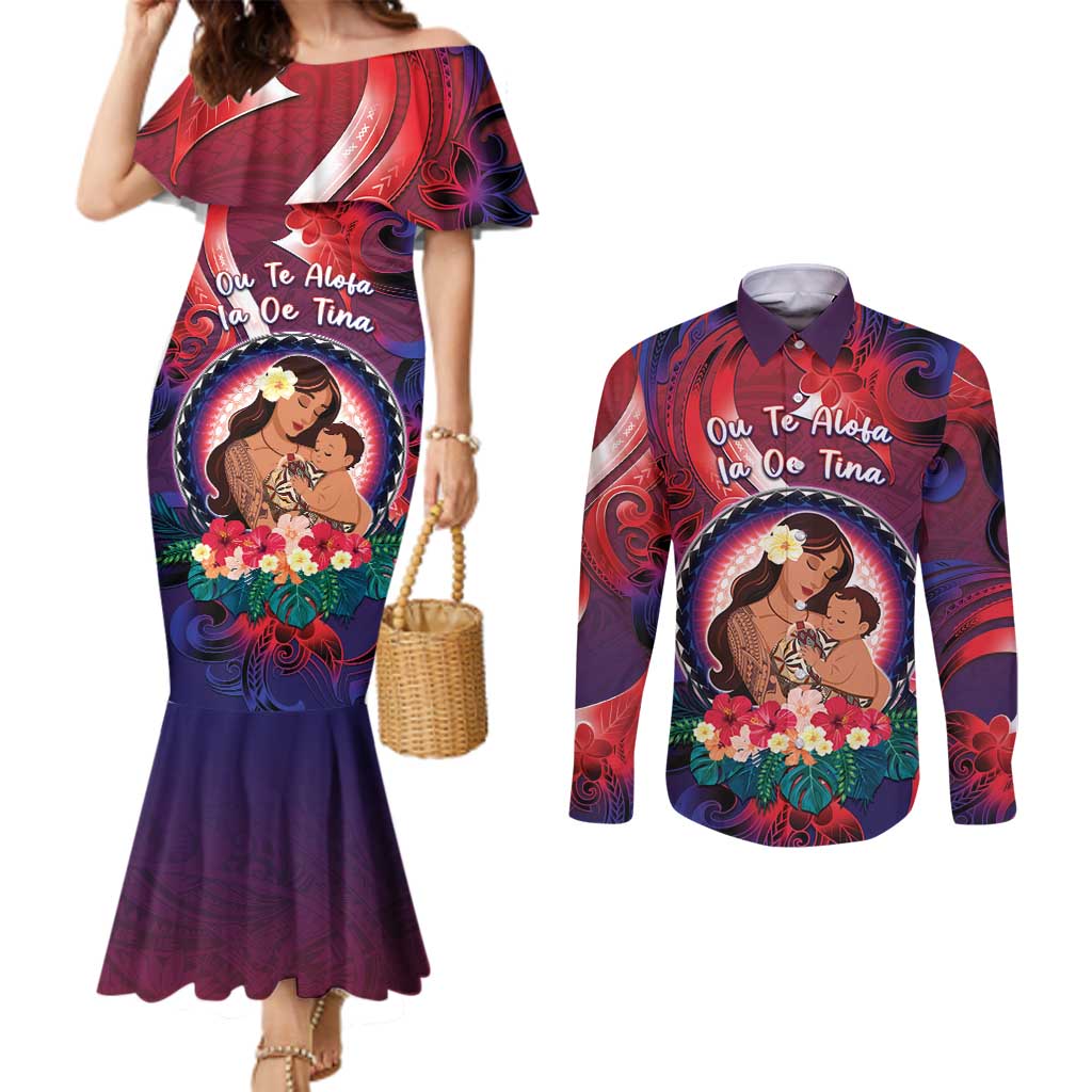 Personalised Samoa Mother's Day Couples Matching Mermaid Dress and Long Sleeve Button Shirt I Love You Mom