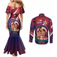 Personalised Samoa Mother's Day Couples Matching Mermaid Dress and Long Sleeve Button Shirt I Love You Mom