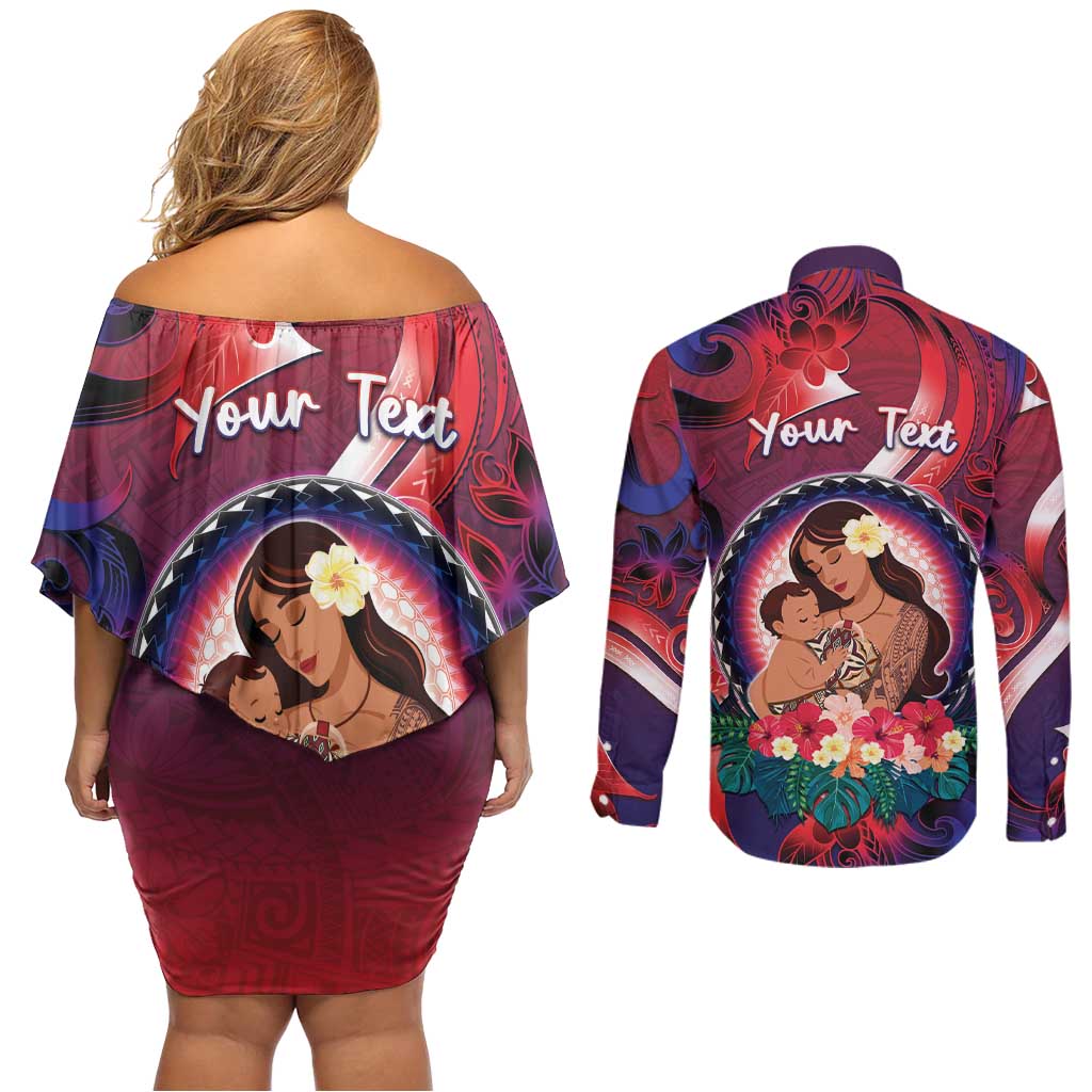 Personalised Samoa Mother's Day Couples Matching Off Shoulder Short Dress and Long Sleeve Button Shirt I Love You Mom