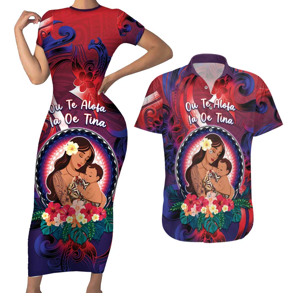 Personalised Samoa Mother's Day Couples Matching Short Sleeve Bodycon Dress and Hawaiian Shirt I Love You Mom