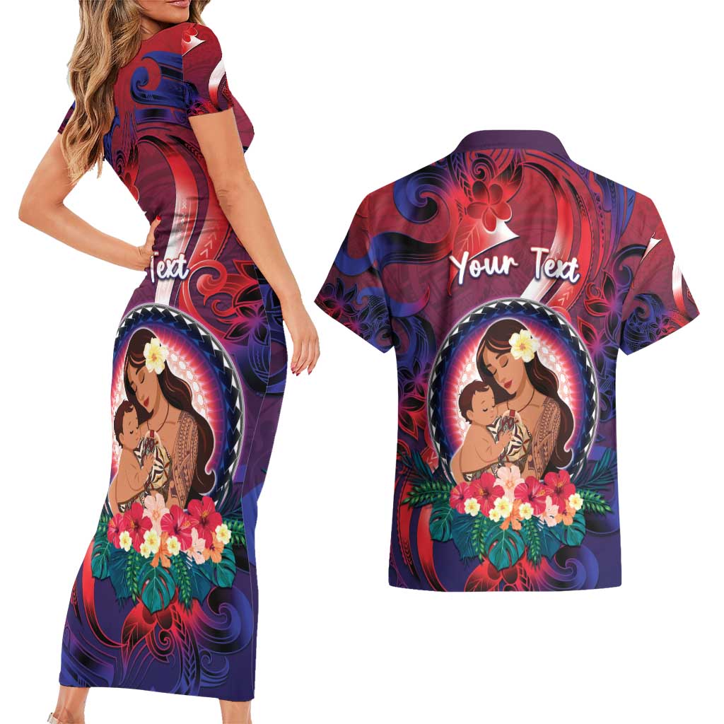 Personalised Samoa Mother's Day Couples Matching Short Sleeve Bodycon Dress and Hawaiian Shirt I Love You Mom