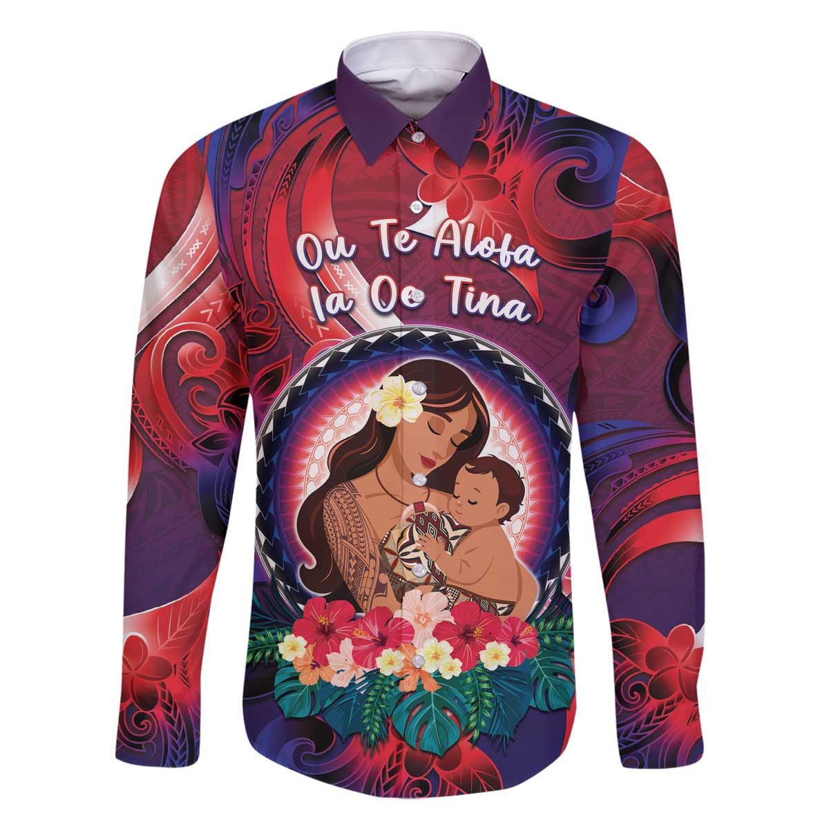 Personalised Samoa Mother's Day Family Matching Off The Shoulder Long Sleeve Dress and Hawaiian Shirt I Love You Mom