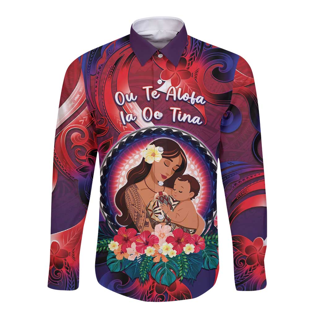 Personalised Samoa Mother's Day Long Sleeve Button Shirt I Love You Mom