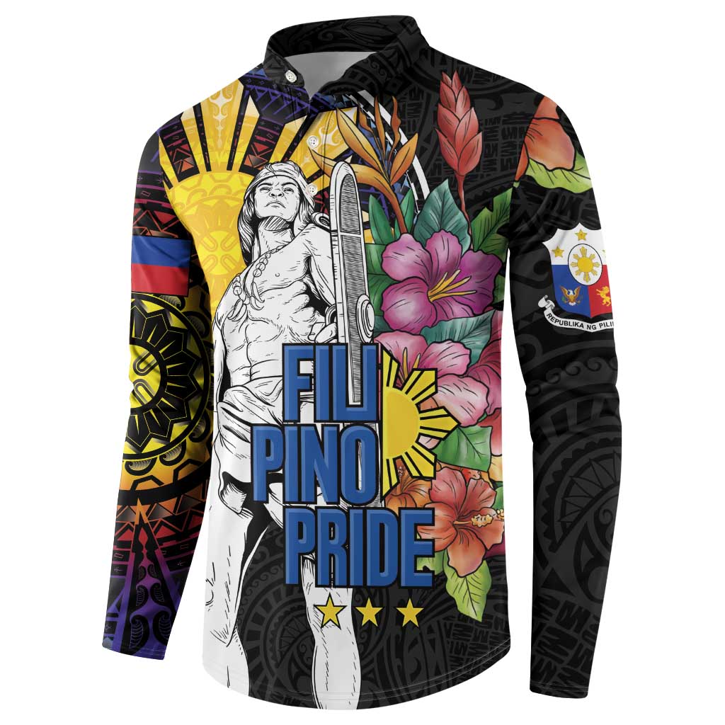 Filipinos Lapu-Lapu Hero Philippines Button Sweatshirt Hibiscus Flowers Style