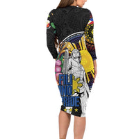 Filipinos Lapu-Lapu Hero Philippines Family Matching Long Sleeve Bodycon Dress and Hawaiian Shirt Hibiscus Flowers Style