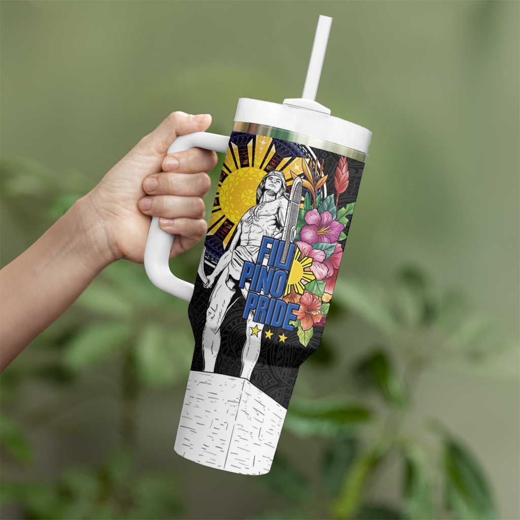 Filipinos Lapu-Lapu Hero Philippines Tumbler With Handle Hibiscus Flowers Style