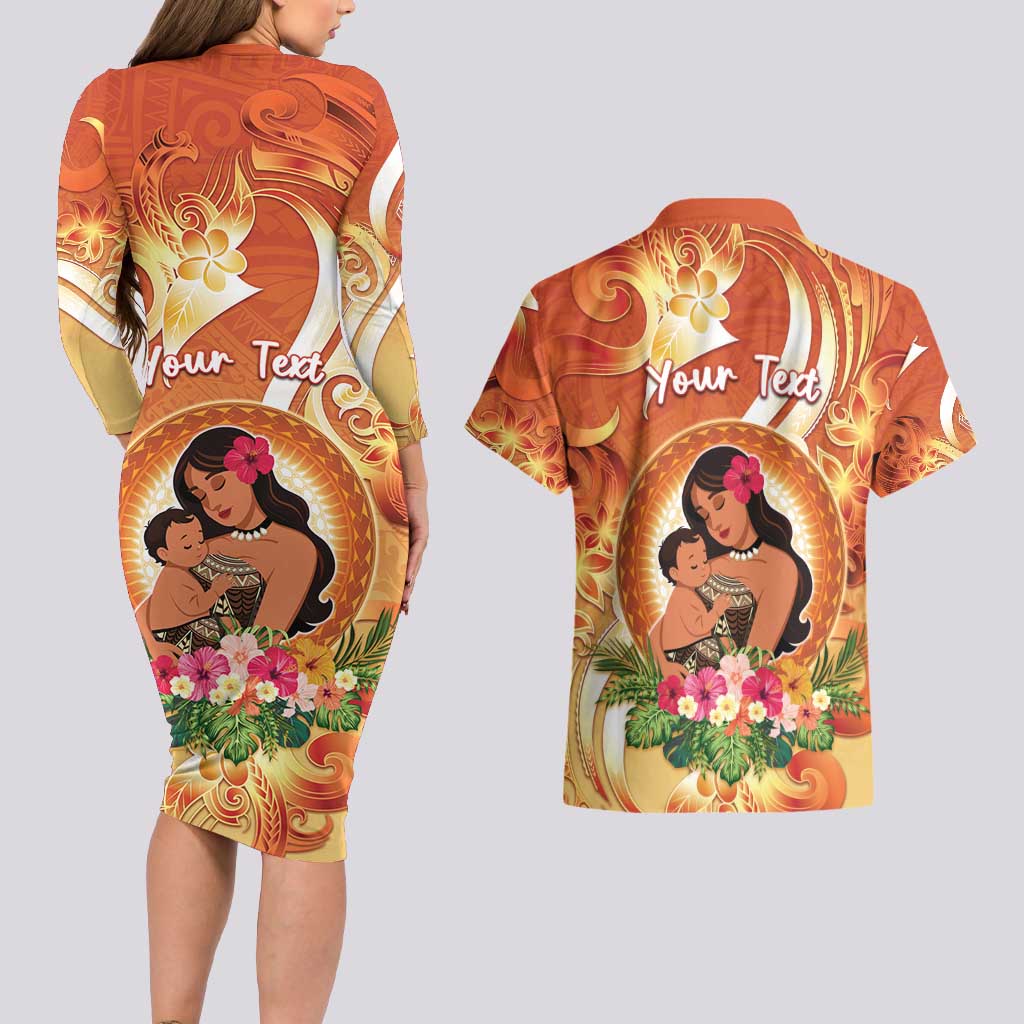 Personalised Tonga Mother's Day Couples Matching Long Sleeve Bodycon Dress and Hawaiian Shirt I Love You Mom DT04 - Polynesian Pride