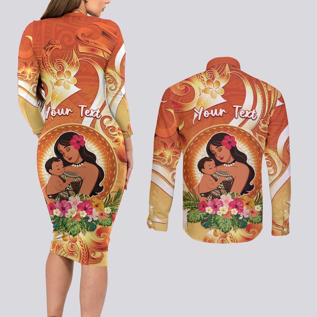 Personalised Tonga Mother's Day Couples Matching Long Sleeve Bodycon Dress and Long Sleeve Button Shirt I Love You Mom