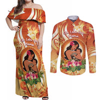 Personalised Tonga Mother's Day Couples Matching Off Shoulder Maxi Dress and Long Sleeve Button Shirt I Love You Mom