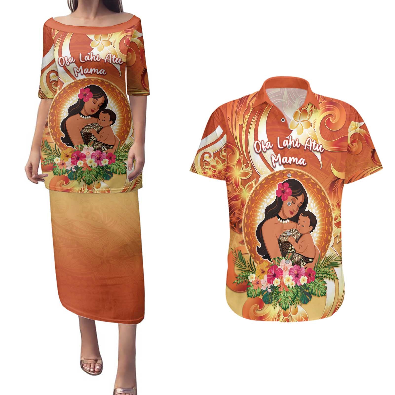 Personalised Tonga Mother's Day Couples Matching Puletasi and Hawaiian Shirt I Love You Mom