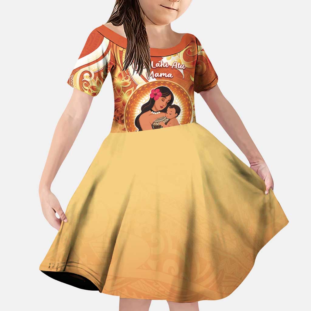 Personalised Tonga Mother's Day Family Matching Puletasi and Hawaiian Shirt I Love You Mom DT04 Daughter's Dress Orange - Polynesian Pride