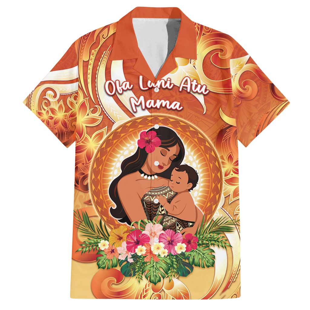 Personalised Tonga Mother's Day Family Matching Puletasi and Hawaiian Shirt I Love You Mom DT04 Dad's Shirt - Short Sleeve Orange - Polynesian Pride