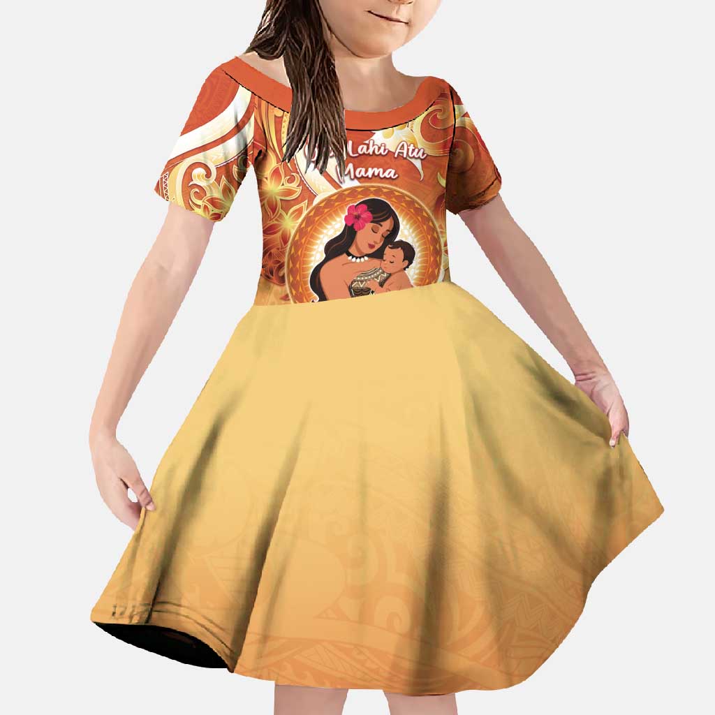 Personalised Tonga Mother's Day Family Matching Summer Maxi Dress and Hawaiian Shirt I Love You Mom DT04 Daughter's Dress Orange - Polynesian Pride