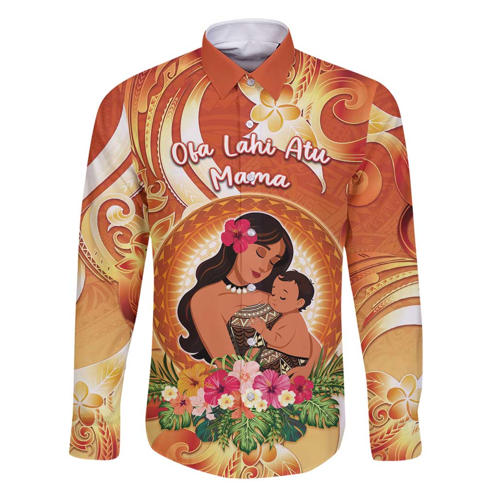 Personalised Tonga Mother's Day Family Matching Summer Maxi Dress and Hawaiian Shirt I Love You Mom DT04 Dad's Shirt - Long Sleeve Orange - Polynesian Pride