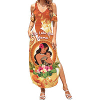 Personalised Tonga Mother's Day Family Matching Summer Maxi Dress and Hawaiian Shirt I Love You Mom DT04 Mom's Dress Orange - Polynesian Pride