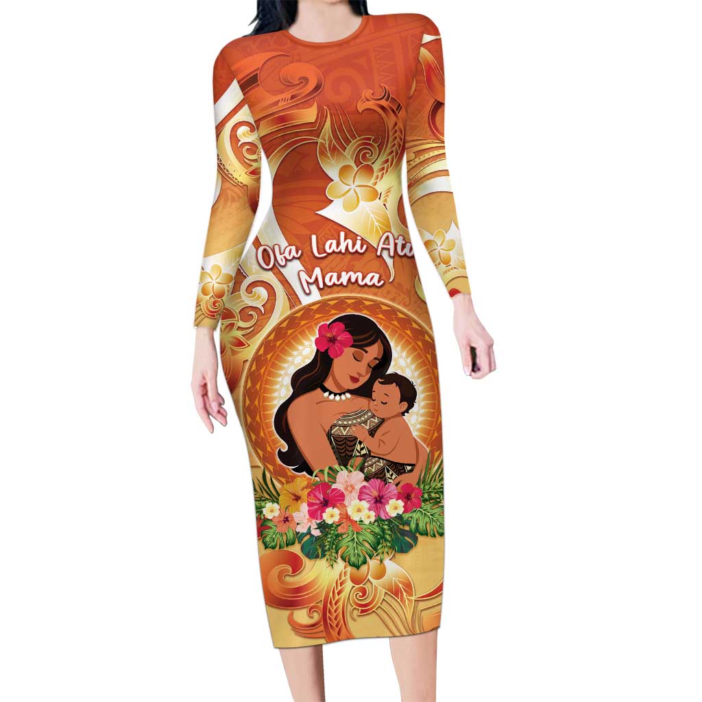 Personalised Tonga Mother's Day Long Sleeve Bodycon Dress I Love You Mom