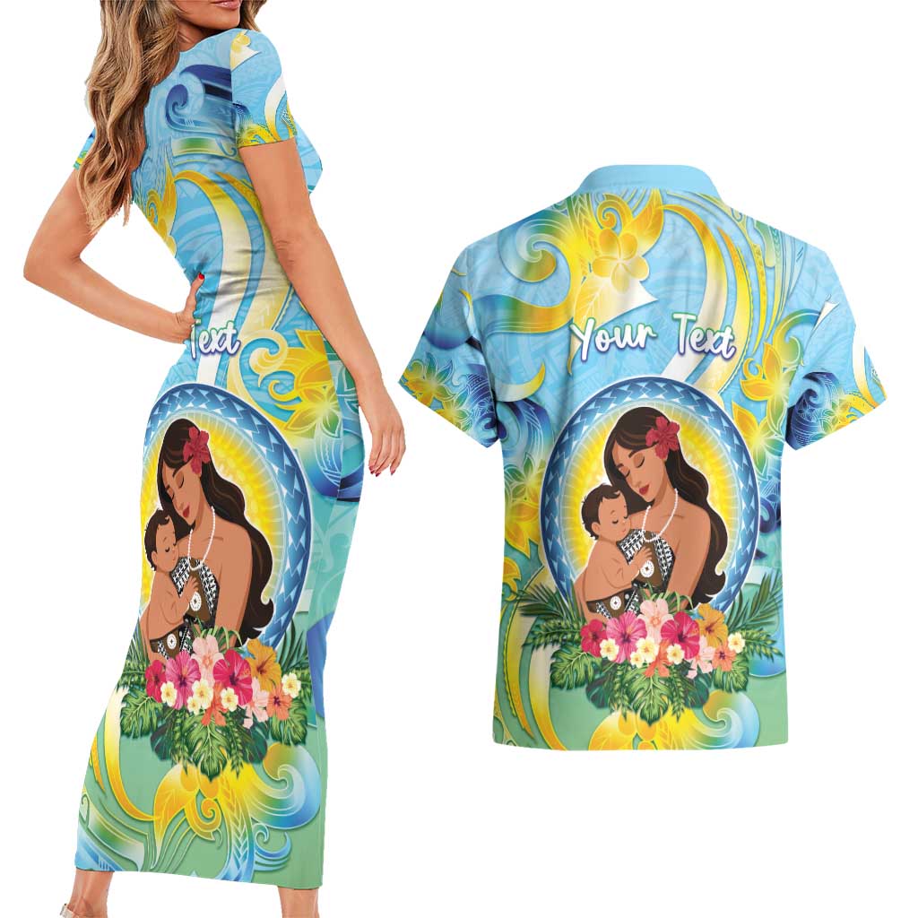 Personalised Fiji Mother's Day Couples Matching Short Sleeve Bodycon Dress and Hawaiian Shirt I Love You Mom